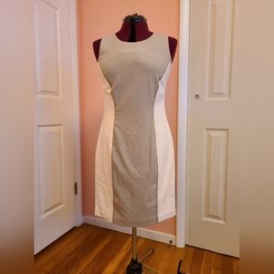 Beige Material and Off White Faux Leather Calvin Klein Dress.